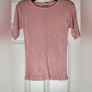Anna Gray L Pink Ribbed Knit Shortsleeves 100% SILK Women’s Top Blouse